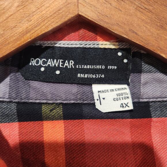 Vintage Rocawear Red Black Plaid Pearl Snap Button Up Shirt Size 4X Streetwear - Picture 3 of 9